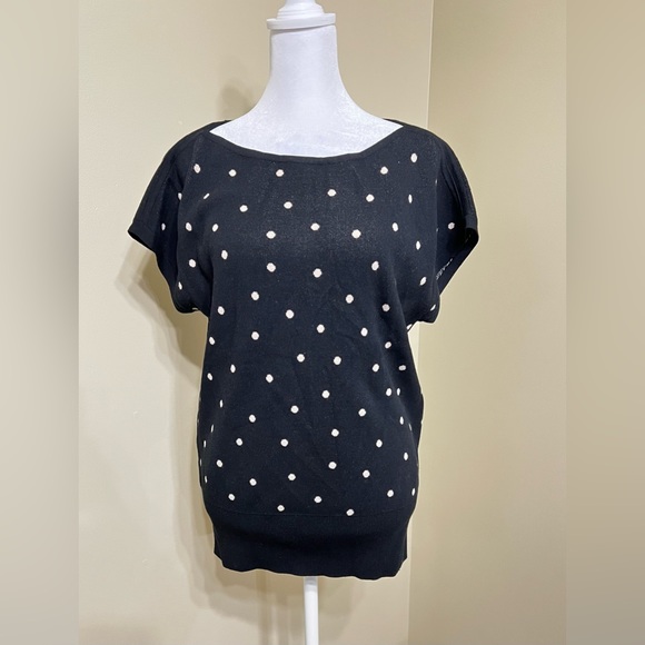 Ann Taylor short sleeve sweater. Black w/ cream polka dots. - Picture 1 of 4